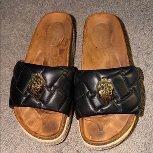 Kurt Geiger Black Quilted Slide Sandals with Gold Hand Medallions